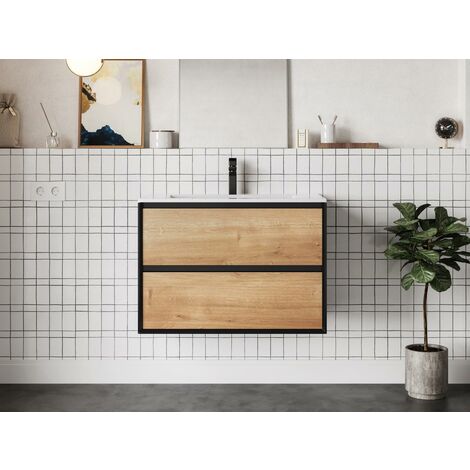 Sottolavabo sospeso bagno in legno stile industriale