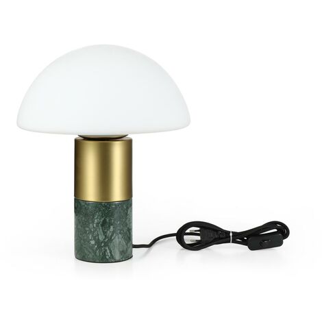 Lampada da tavolo fungo D. 30 x H. 35 cm in Marmo, Metallo e Vetro Bianco e  Dorato - LANGFORD