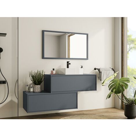 Mobile bagno sospeso 100 cm antracite e rovere europeo per lavabo