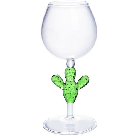 Bicchiere da vino piedi cactus D. 8,5 x H. 19,5 cm Trasparente e Verde 