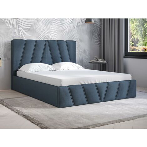 Letto con contenitore 140 x 190 cm Velluto Blu - LIDAMA di PASCAL MORABITO