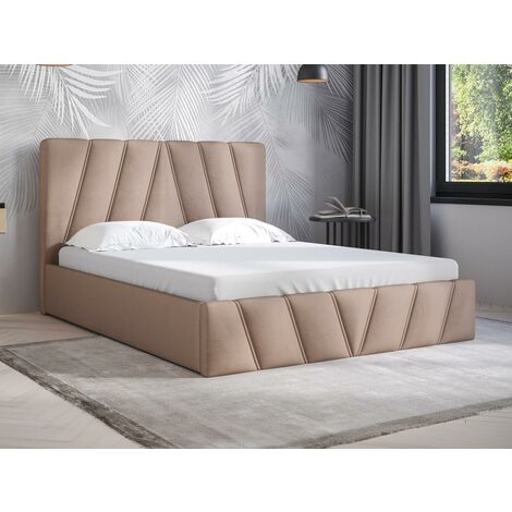 Letto contenitore 140 x 190 cm in Velluto a coste Beige + Materasso TIMANO