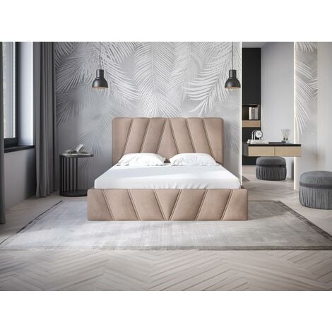 Letto con rete contenitore 140 x 190 cm Velluto Grigio RILIODA