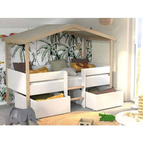 Letto a capanna bambino con materasso 90 x 190 cm in Abete Bianco AVENTURIER