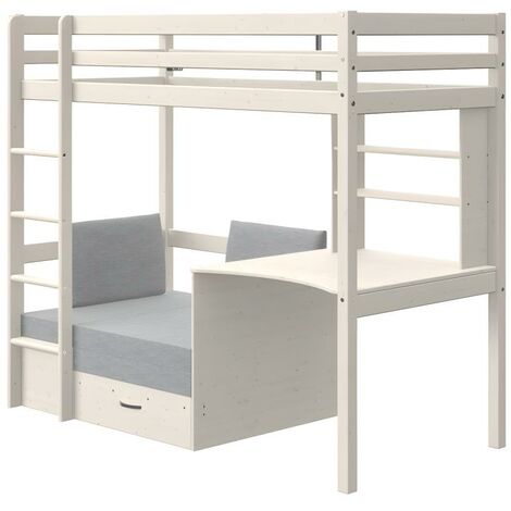 Letto soppalco per bambini 90 x 200 con cassetti portaoggetti e scrivania  sotto il letto, grigio