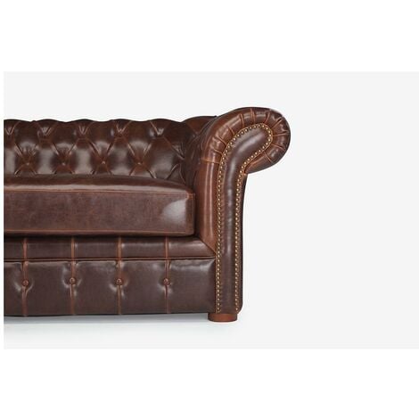 Divano 3 posti Chesterfield in pelle invecchiato Marrone - CLOTAIRE