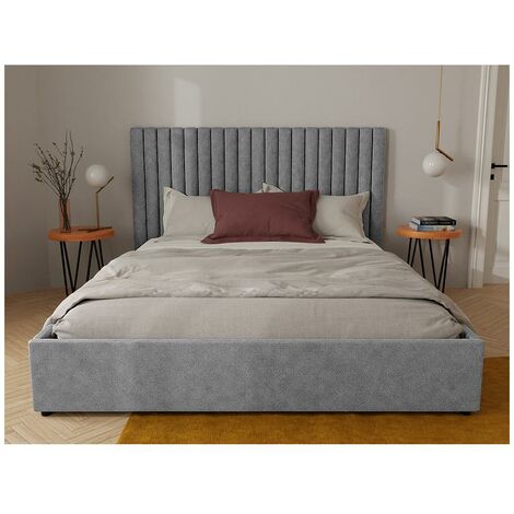 Letto piazza e mezza Dbará, Letto contenitore con rivestimento in tessuto,  100% Made in Italy, Apertura frontale, con materasso Cm 120x200 incluso,  Grigio