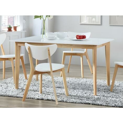 Tavolo da pranzo allungabile 6 a 8 posti Hevea massello e MDF Bianco -  CARINE