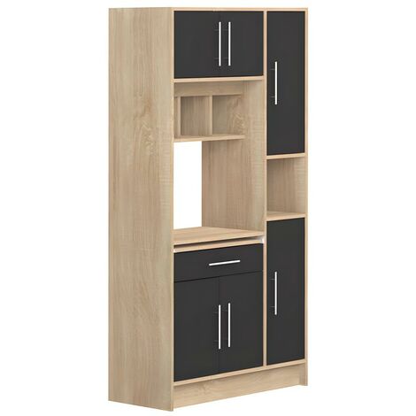 Credenza per cucina 5 ante e 1 cassetto Nero e Rovere - MADY