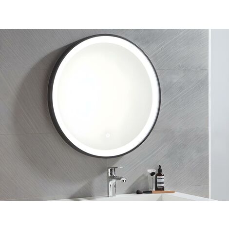 Specchio per bagno luminoso tondo a LED Nero - L60 x H60 cm - NUMEA