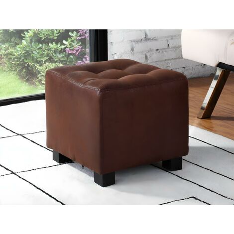 Lotto di 2 pouf ERNEST in microfibre aspetto cuoio invecchiato - Marrone