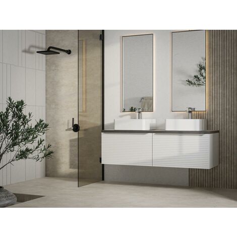 Mobile per bagno sospeso scanalato con lavabo singolo da appoggio 120 cm  Bianco - LATOMA