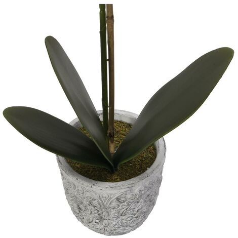 Pianta artificiale orchidea H.60 con vaso in Cemento Bianco - FLORA