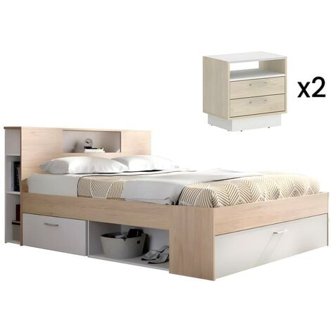 Letto con vani portaoggetti 140 x 190 cm Bianco LEANDRE