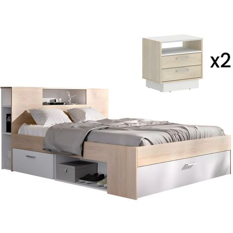 Testata letto con comodini e vani portaoggetti 160 cm Bianco e