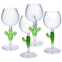 Bicchiere da vino piedi cactus D. 8,5 x H. 19,5 cm Trasparente e Verde 