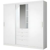 Armadio 2 ante scorrevoli con Specchio e cassetti L.240 cm Bianco - BODIL