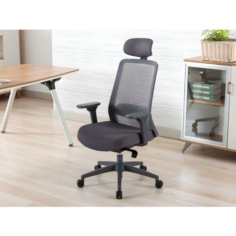 Bürostuhl ergonomisch mit Kopfstütze - Stoff & Nylon - Grau - BANKANO