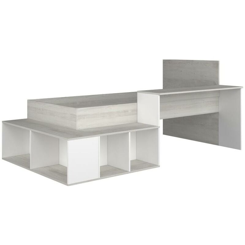 Cama combinada 90 x 200 cm con escritorio y almacenamiento blanco y natural  - PALOMA