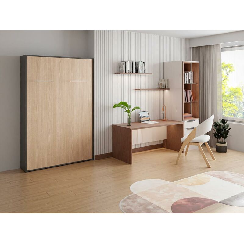 Litera Abatible vertical con sofá para zona de dia y de noche Colores  Madera Wallbed Antracita Dimensiones 90x190