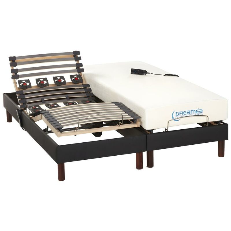Cama articulada eléctrica con colchón de espuma viscoelástica JASON - tela antracita - 2x80x200 cm - Venta-unica