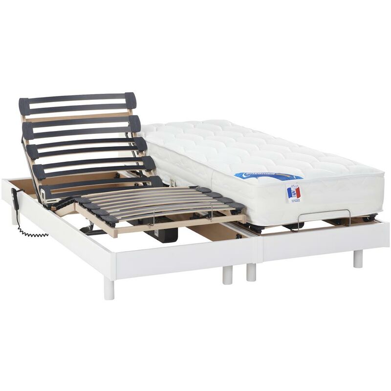 Cama articulada eléctrica muelles ensacados y viscoelástica APOLLO de DREAMEA - Blanco - 2x70x190 cm - Venta-unica