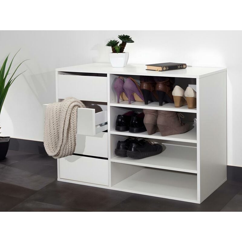 Mueble de almacenaje EMERIC - 4 cajones y 4 huecos - Color Blanco - Venta-unica