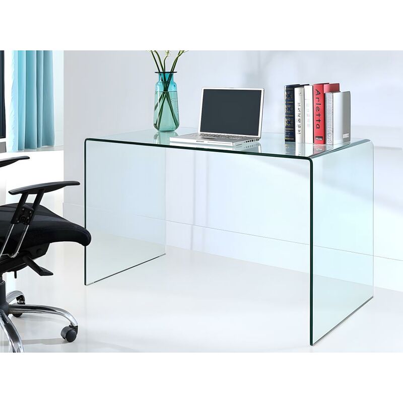 Vente-unique escritorio rinconera elstron - cristal curvado - transparente - transparente