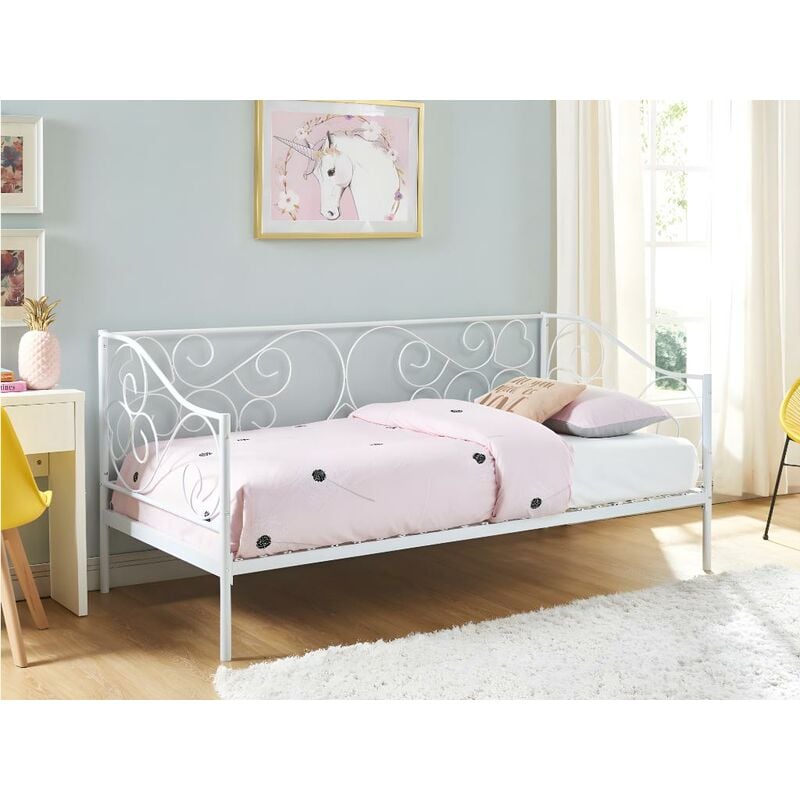 Cama banqueta VIVIAN - 90 x 200 cm - Metal - Blanco - Venta-unica