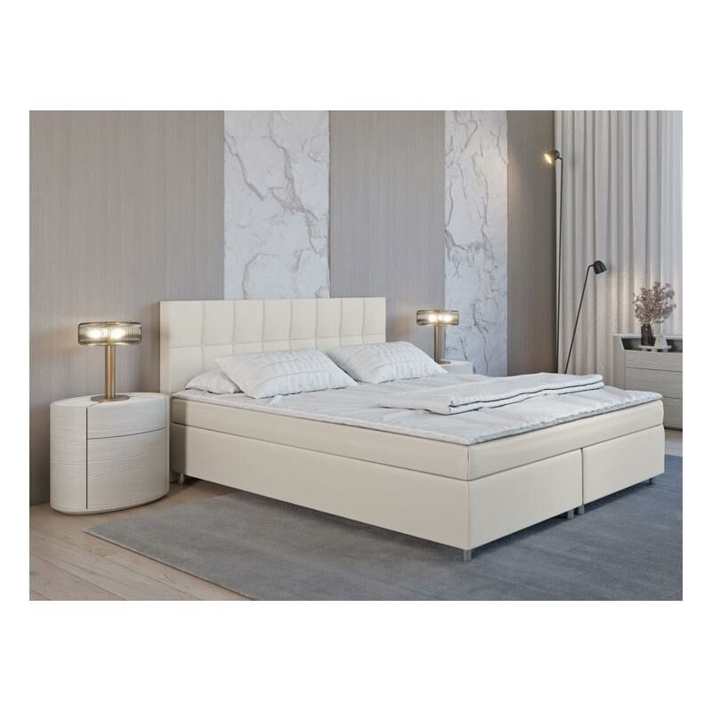 Conjunto boxspring completo con cabecero + somieres + colchón + cubrecolchón SIERO de DREAMEA - 160x200 cm - Tela - Marfil - Venta-unica