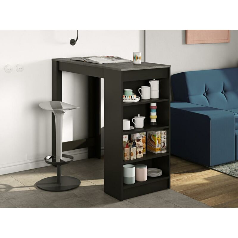 Mueble de bar JANIS - Tapa símil hormigón - Color Negro - Venta-unica