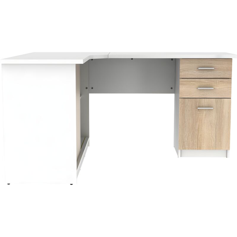 Vente-unique - escritorio rinconera norwy - 2 puertas y 2 cajones - roble y antracita - Negro, madera clara