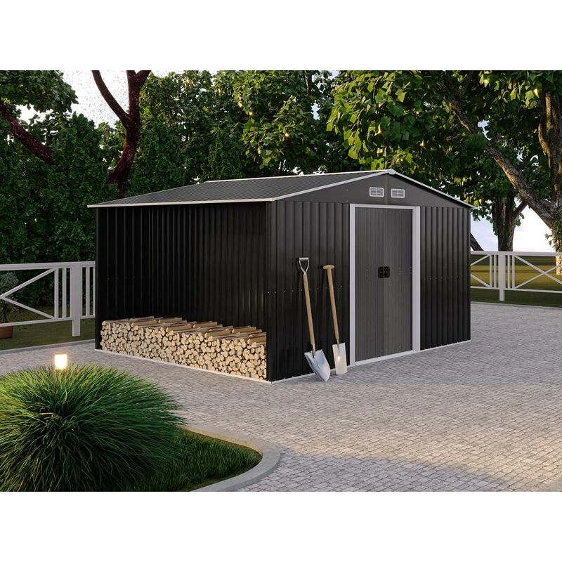 Caseta de jardín de acero galvanizado gris LERY - 10,5m² - Vente-unique