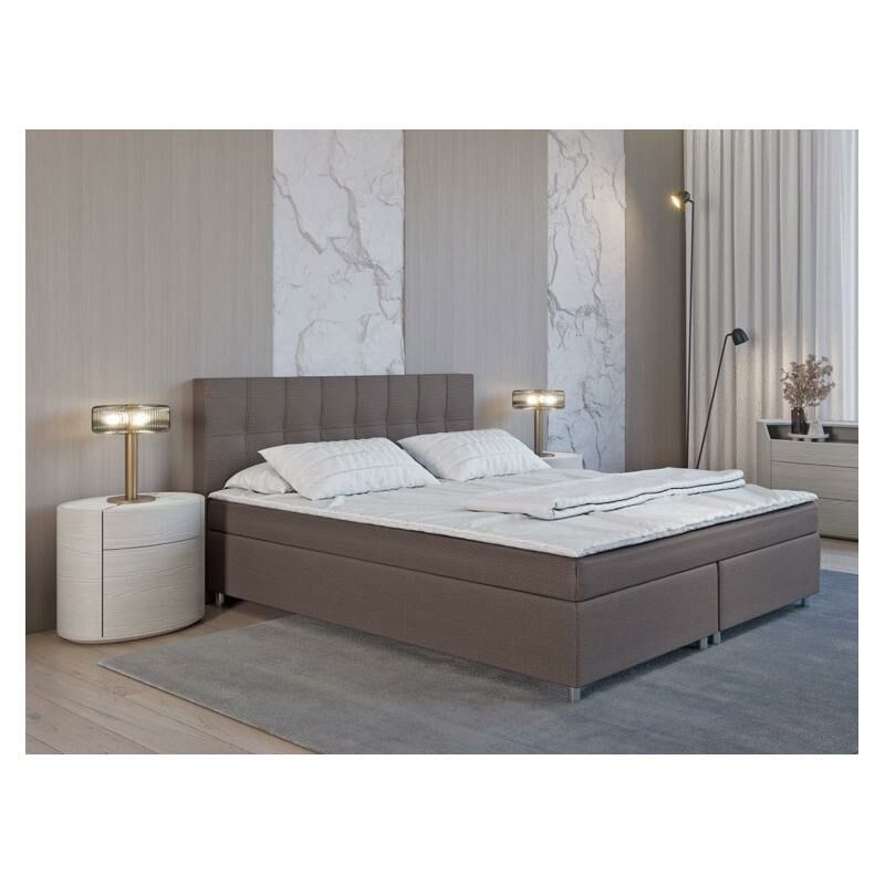 Boxspring completo con cabecero + somieres + colchón + cubrecolchón SIERO de DREAMEA - 180x200 cm - tela - gris - Venta-unica
