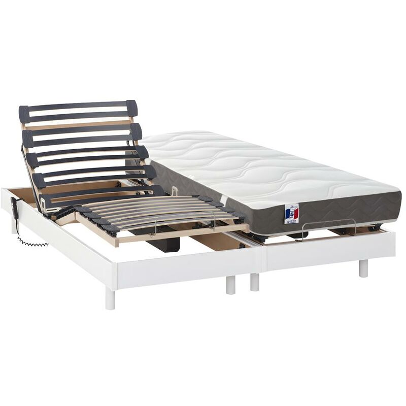 Cama eléctrica con colchón de látex y 5 zonas de apoyo ANANKE de DREAMEA - blanco - 2x80x200 cm - Venta-unica