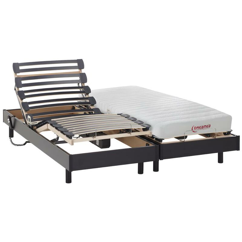 Cama eléctrica de relajación con colchón con látex TYNDARE de DREAMEA - negro - 2 x 80 x 200 cm - Venta-unica