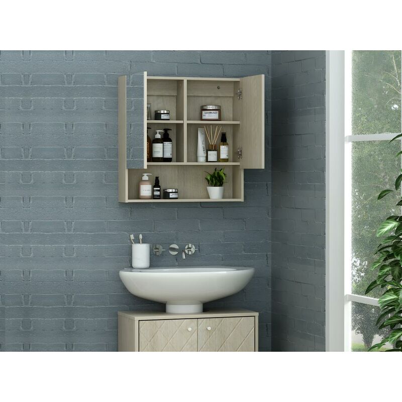 Espejo de pared para cuarto de baño con estante de diseño industrial con  marco de metal