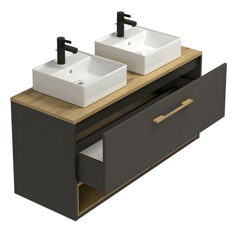 005300 - Mueble de baño suspendido 120 LIA Antracita con inserciones de  cristal espejo Bronce y lavabo 