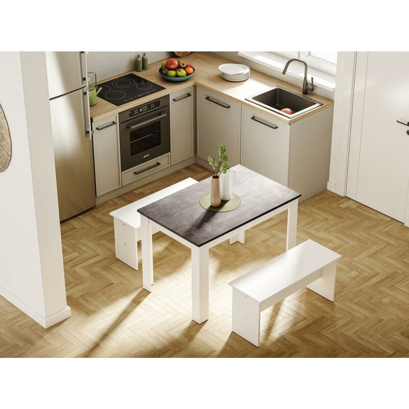 Mesa de comedor CASSY II - 4 comensales - Blanco superficie efecto hormigón - Venta-unica