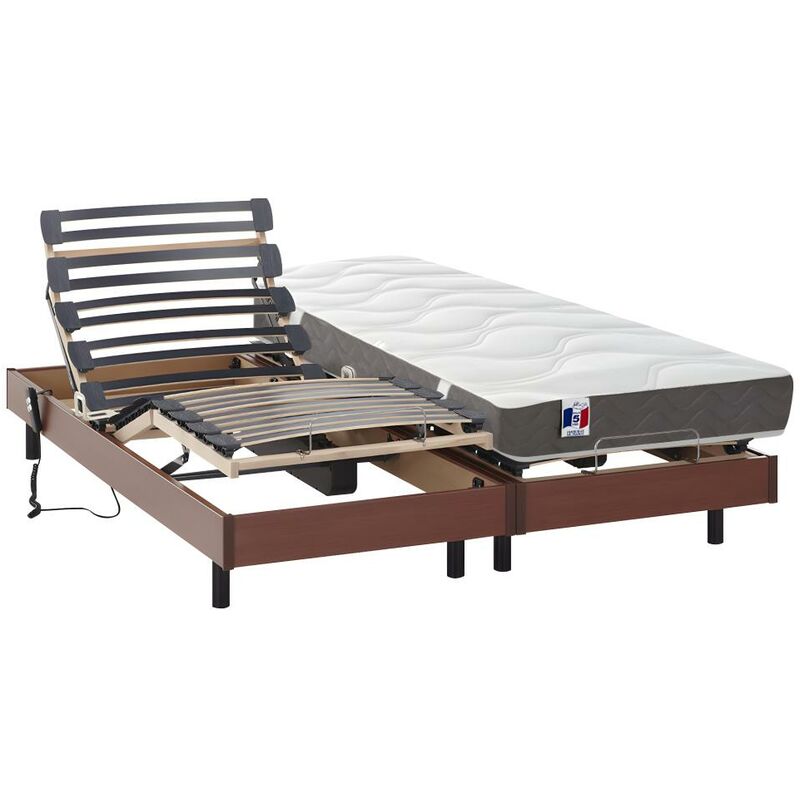 Cama eléctrica con colchón de látex y 5 zonas de apoyo ANANKE de DREAMEA - cerezo - 2x80x200 cm - Venta-unica