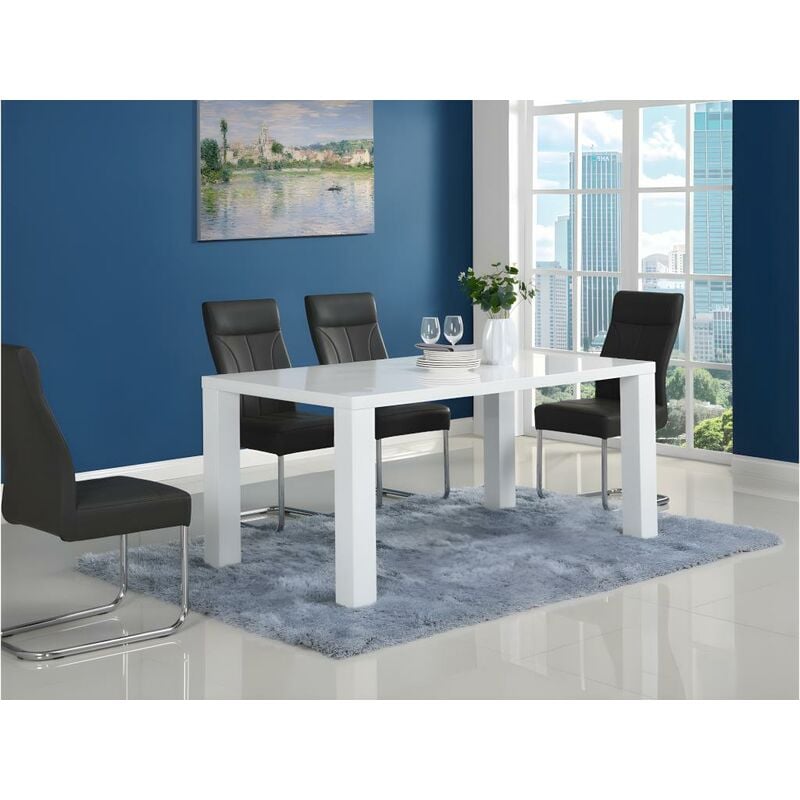 Mesa de comedor MONICA - 6 comensales - MDF lacado blanco - Venta-unica