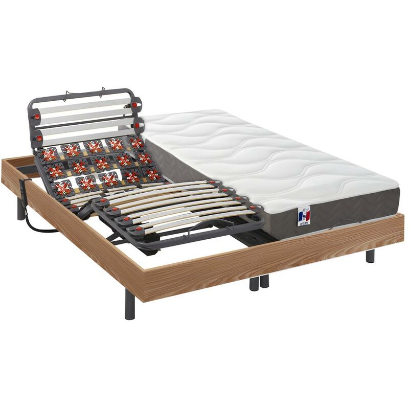 Cama articulada eléctrica con láminas y terminales, 100% látex y con 5 zonas MENELAS de DREMEA - Castaño - 2x80x200cm - motores OKIN - Venta-unica