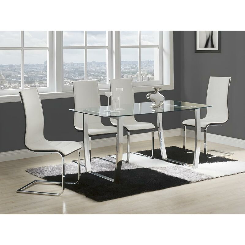 Mesa de comedor extensible LUBANA - Cristal templado, metal