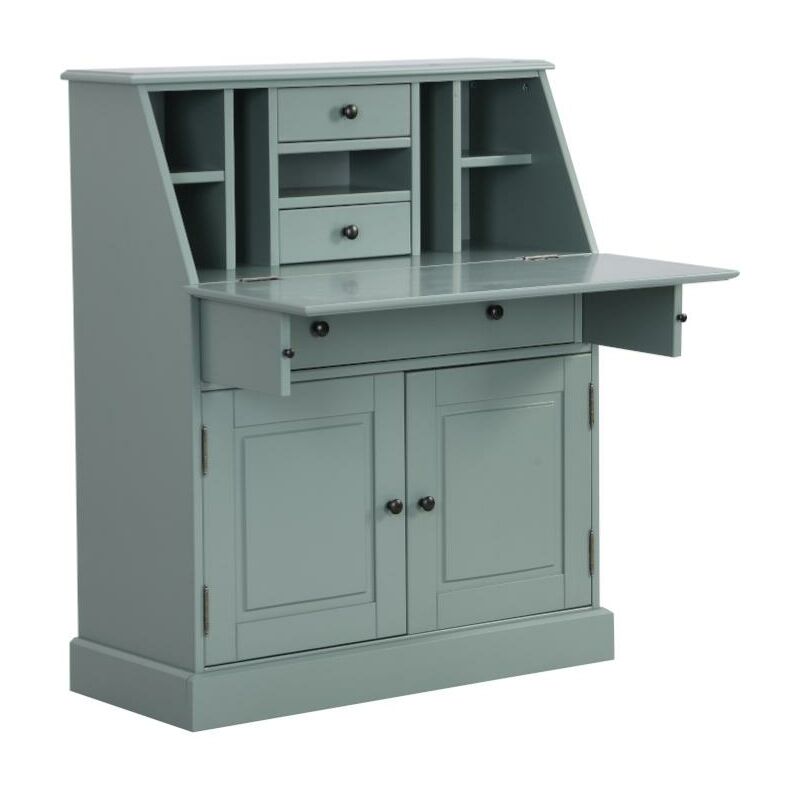 Vente-unique - escritorio rinconera Declan II - MDF - 3 cajones y 2 estantes - Color: Blanco y roble Color Natural claro, Blanco