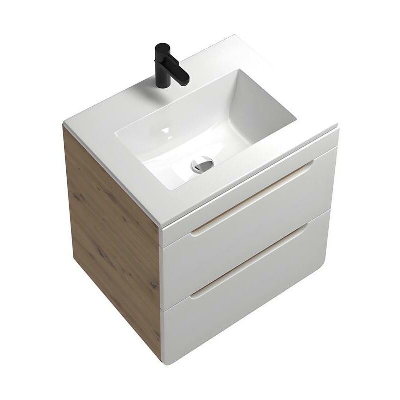 Mueble de baño flotante chapado en roble con lavabo encastrable,60 cm,  MESLIVA