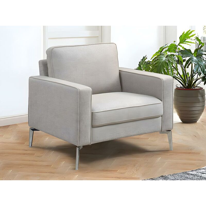 Sillón Accent, moderno sofá individual tapizado de tela de lino con  reposabrazos y pies de madera maciza, cómoda silla auxiliar de lectura para  sala