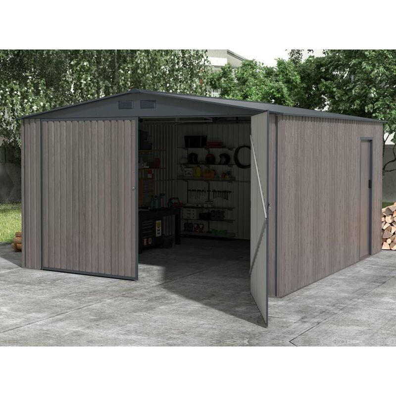Garaje de acero galvanizado efecto madera gris 15,1 m² - NERON -  Vente-unique