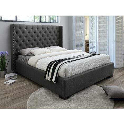 Cabecero cama SARAH - 140 cm - Tela - Gris - Vente-unique