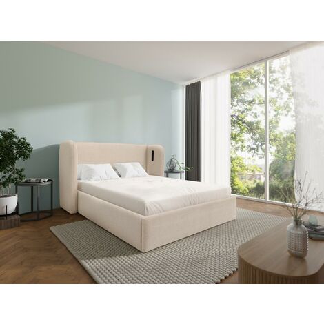 Canapé abatible 180 x 200 cm con cabecero curvado - Con LEDs - Tela - Beige  - STOKALI - Vente-unique