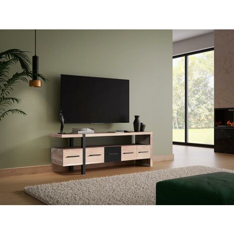 Mueble de TV industrial de madera de acacia con 3 cajones 